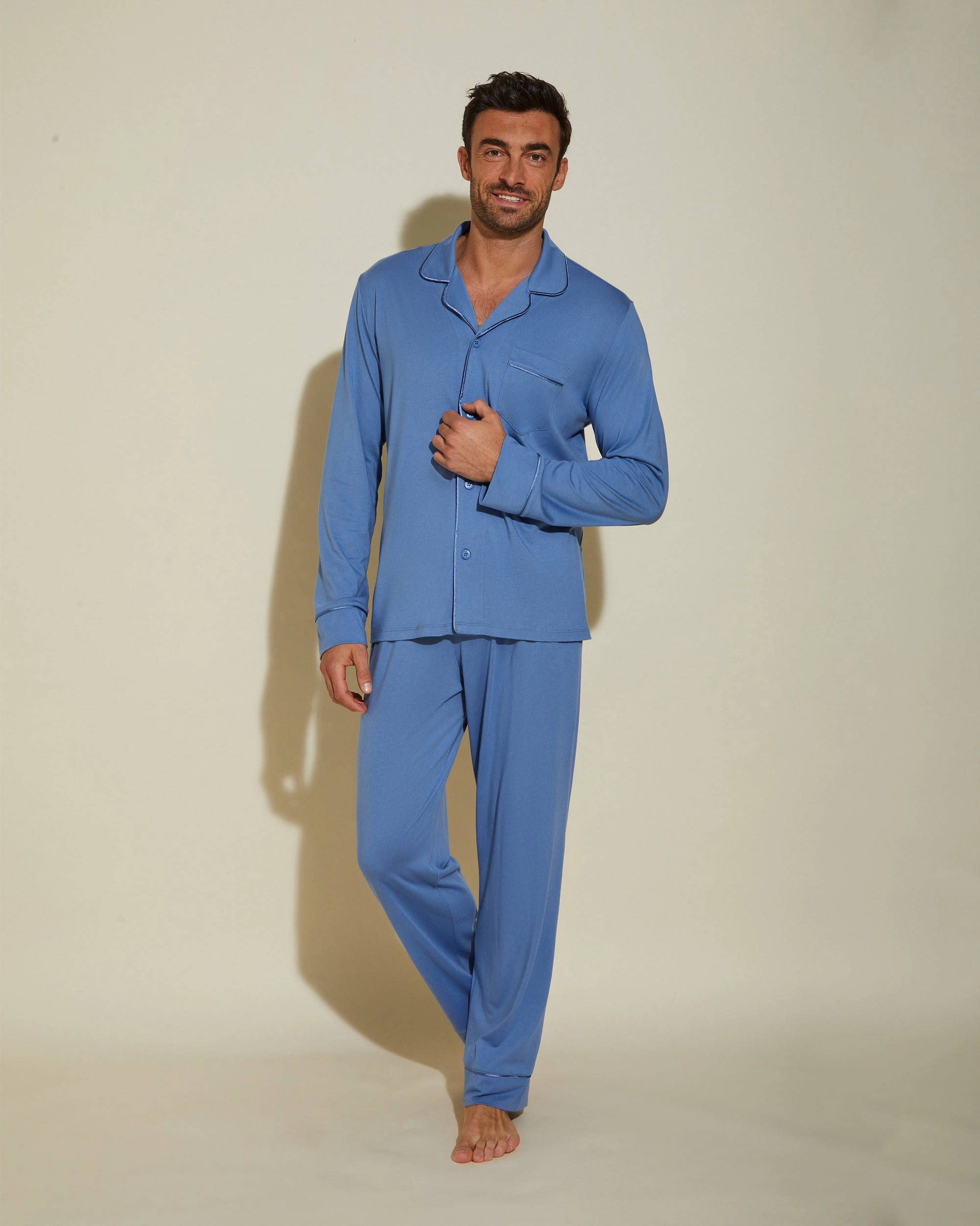 Klassisches Langärmeliges Top & Hose Pyjama-Set Für Männer