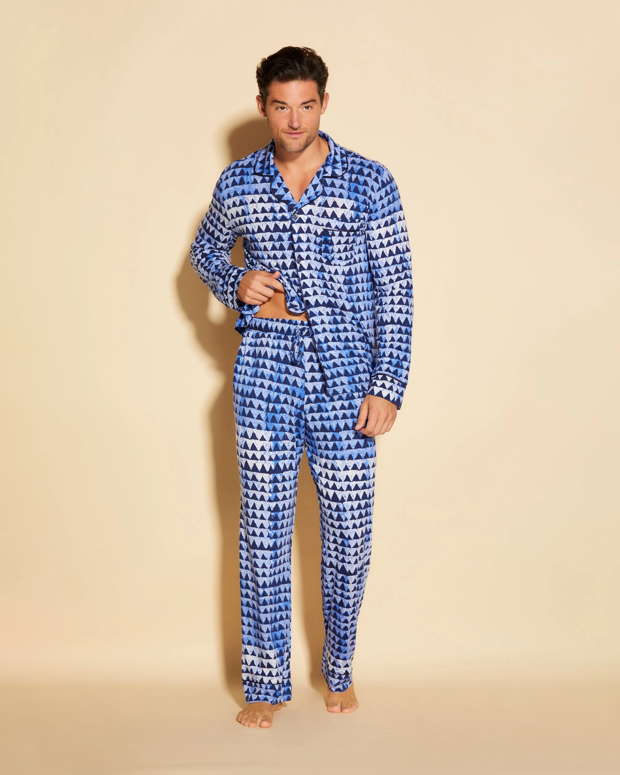 Klassisches Langärmeliges Top & Hose Pyjama-Set Für Männer
