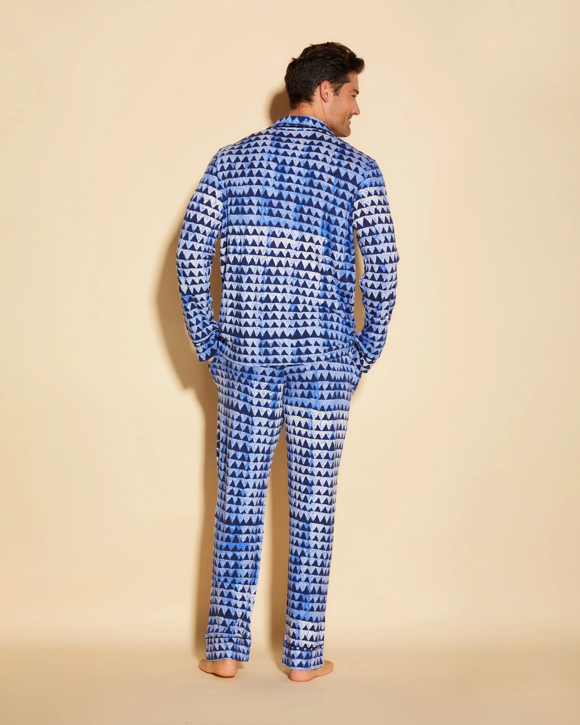 Klassisches Langärmeliges Top & Hose Pyjama-Set Für Männer
