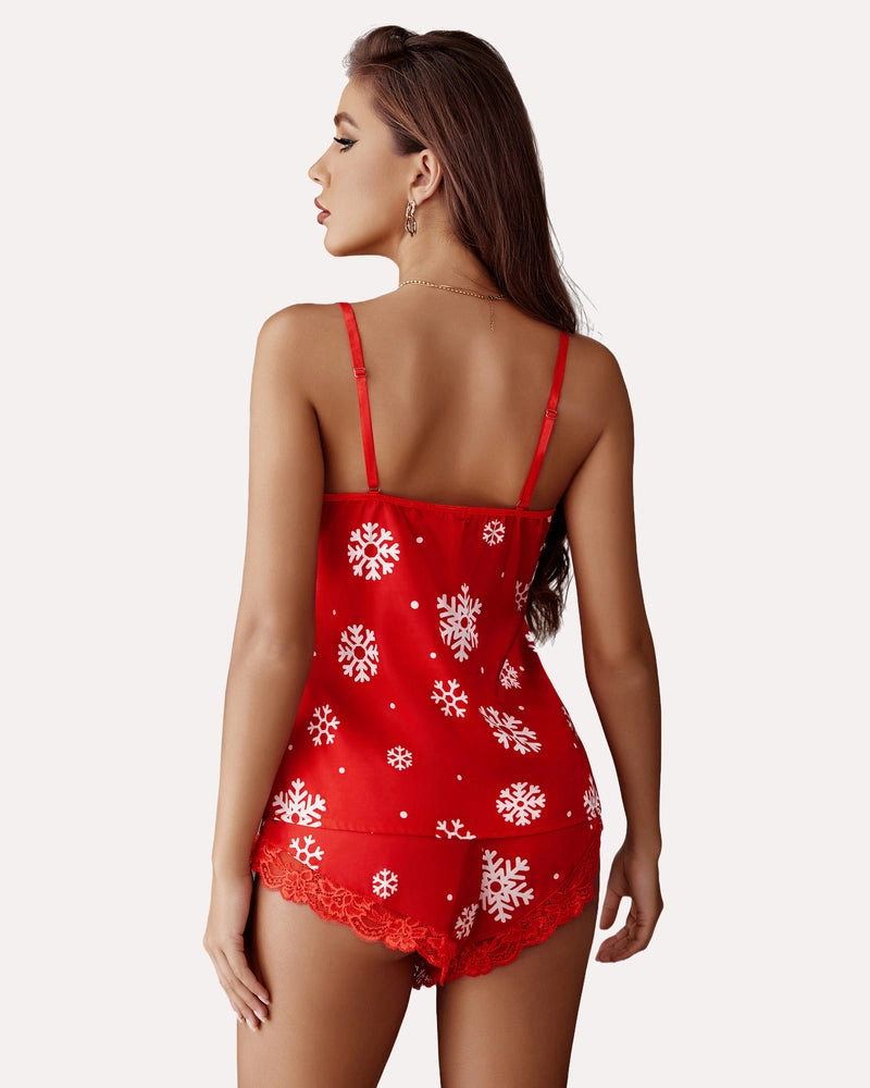 Leopard Print Lace Satin Pajamas Set