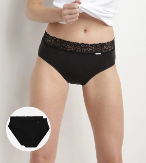 Lot de 2 slips noirs Coton Plus Féminine taille haute