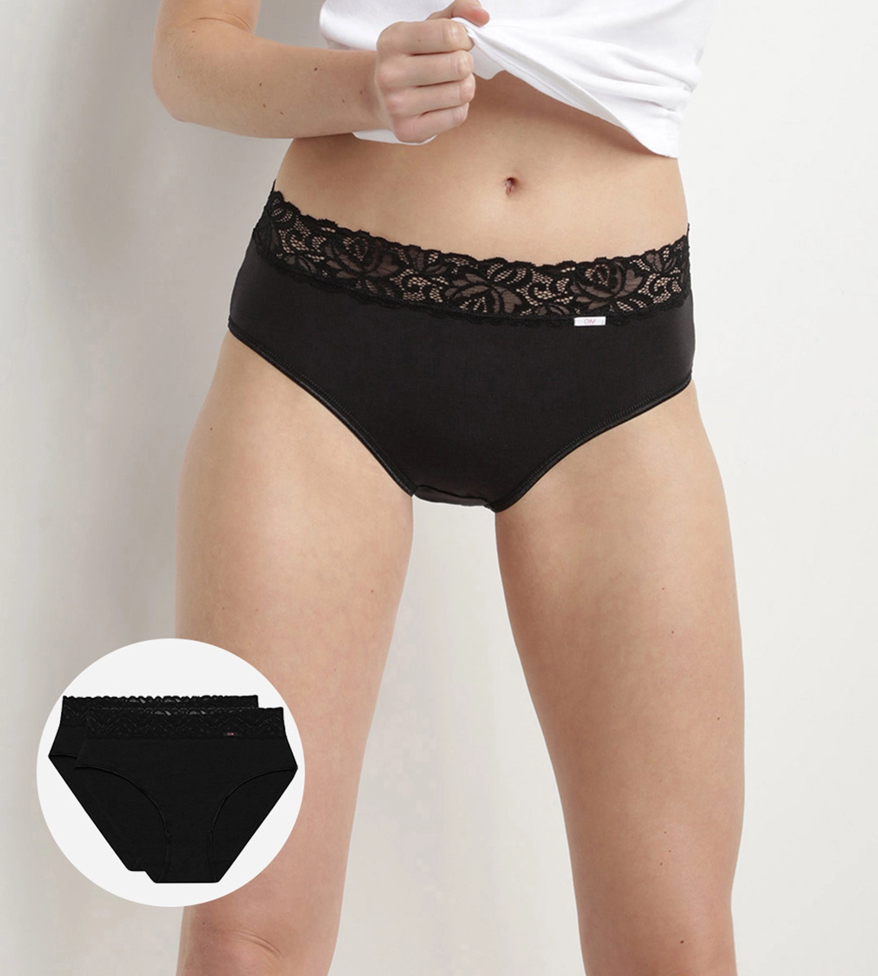 Lot de 2 slips noirs Coton Plus Féminine taille haute