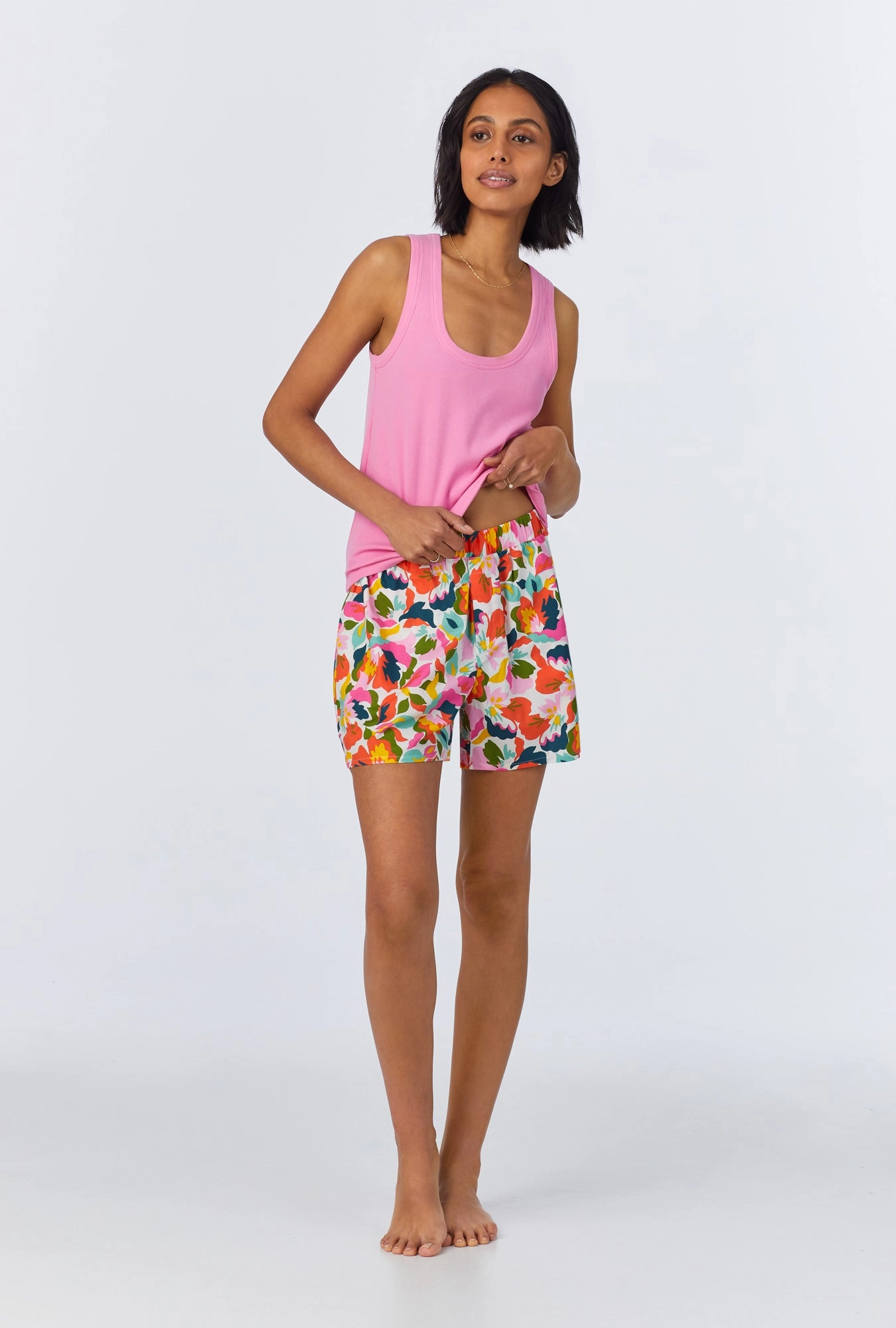 Lucia Knit Tank Woven Cotton Poplin Boxer PJ Set