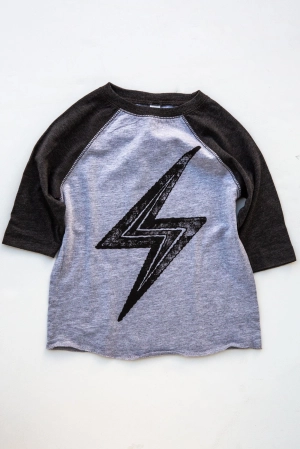 lucky fish heather grey thunderbolt baseball tee