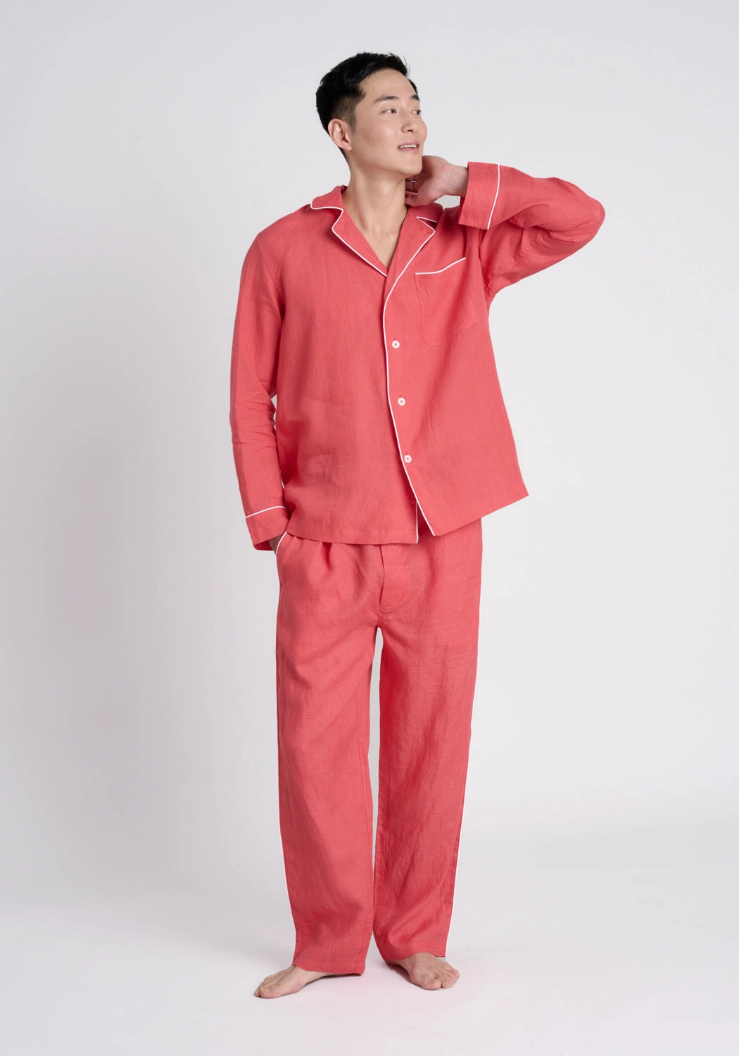 Milton Pajama Pant in Washed Red Linen