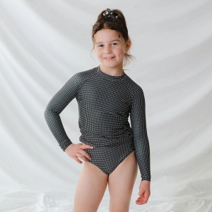 Mini Rash Guard Two-Piece Set, Black Checkers