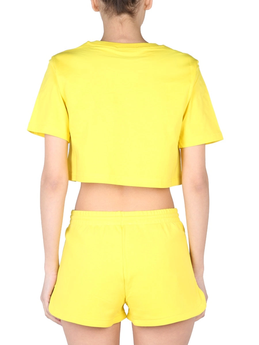 Moschino Logo Printed Crewneck Cropped T-Shirt