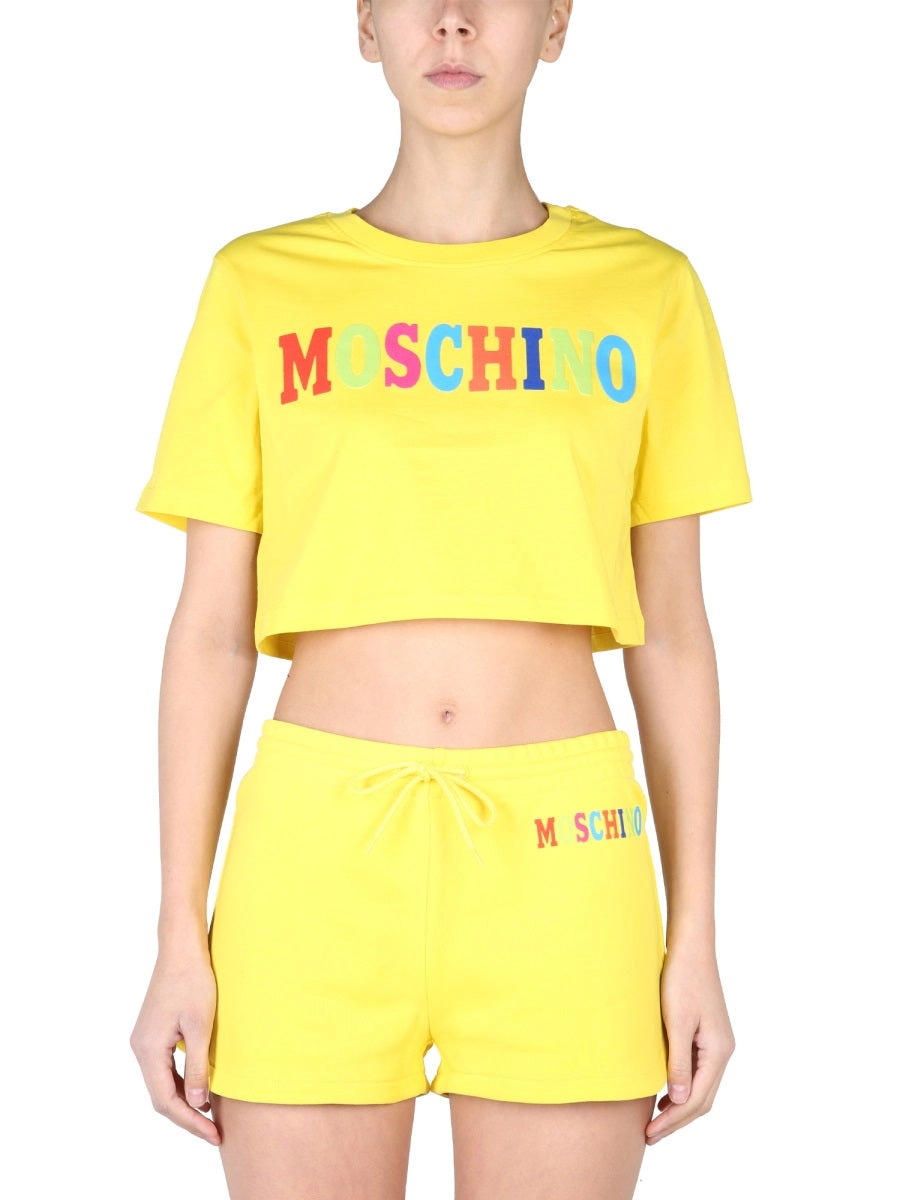 Moschino Logo Printed Crewneck Cropped T-Shirt