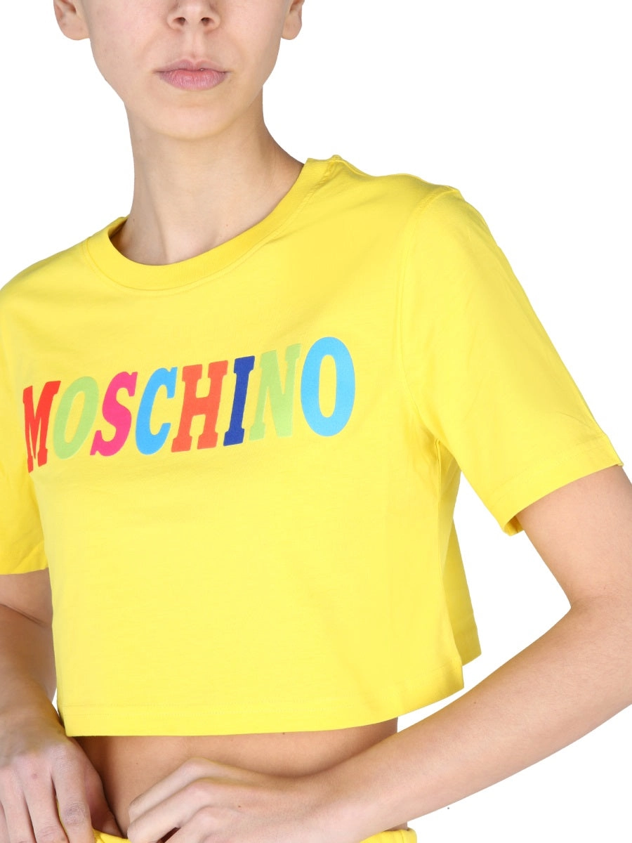 Moschino Logo Printed Crewneck Cropped T-Shirt