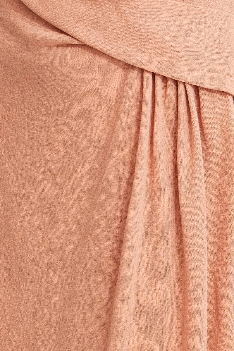 Orange Midi Dress Short Sleeve Round Neck
