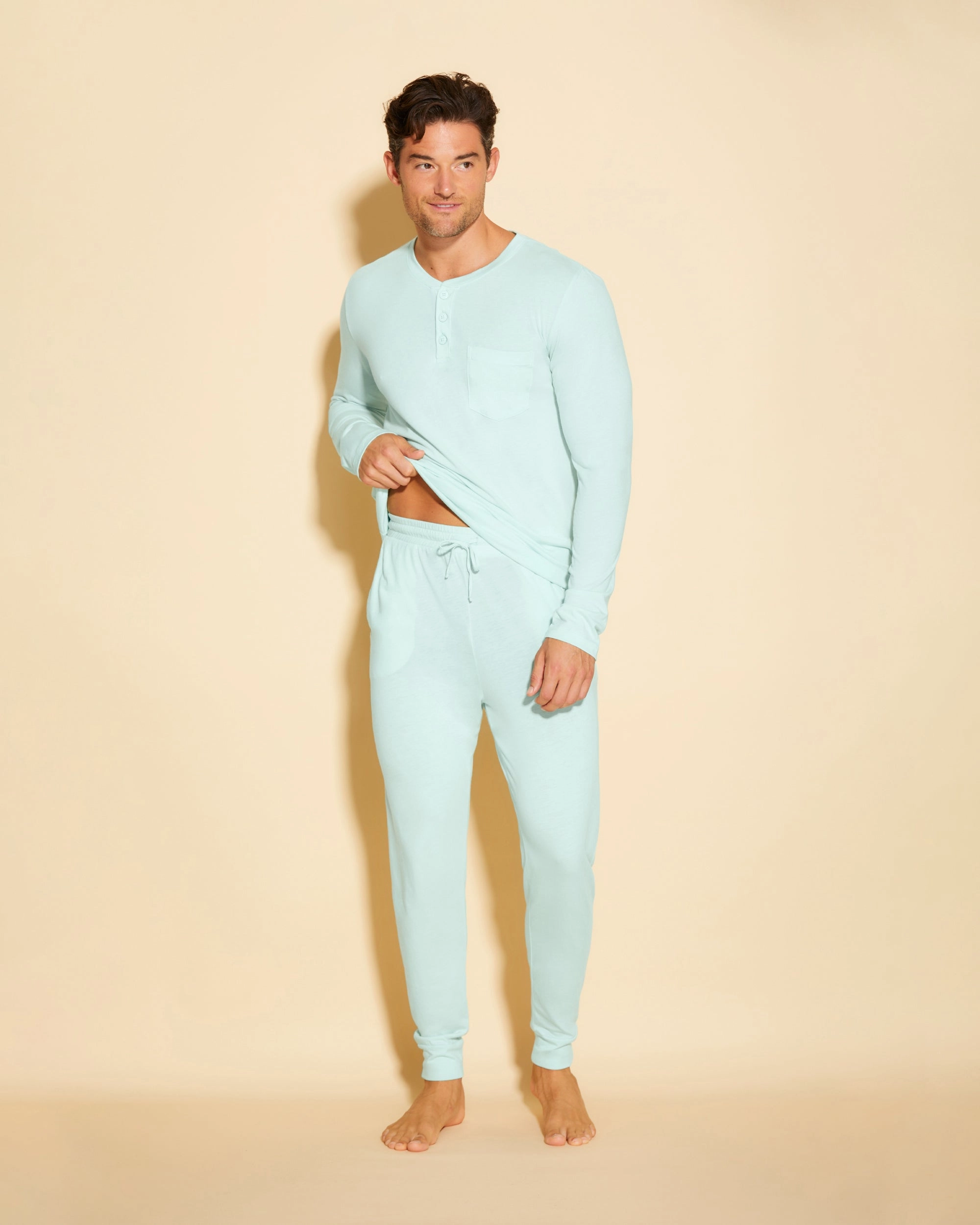 Pigiama Da Uomo Con Top Henley E Pantaloni  Jogger