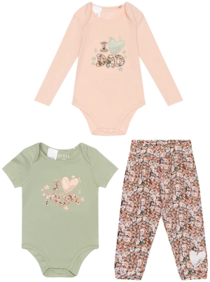 Pink and Green "I Love" Onesie and Print Pant Set (0-12M)