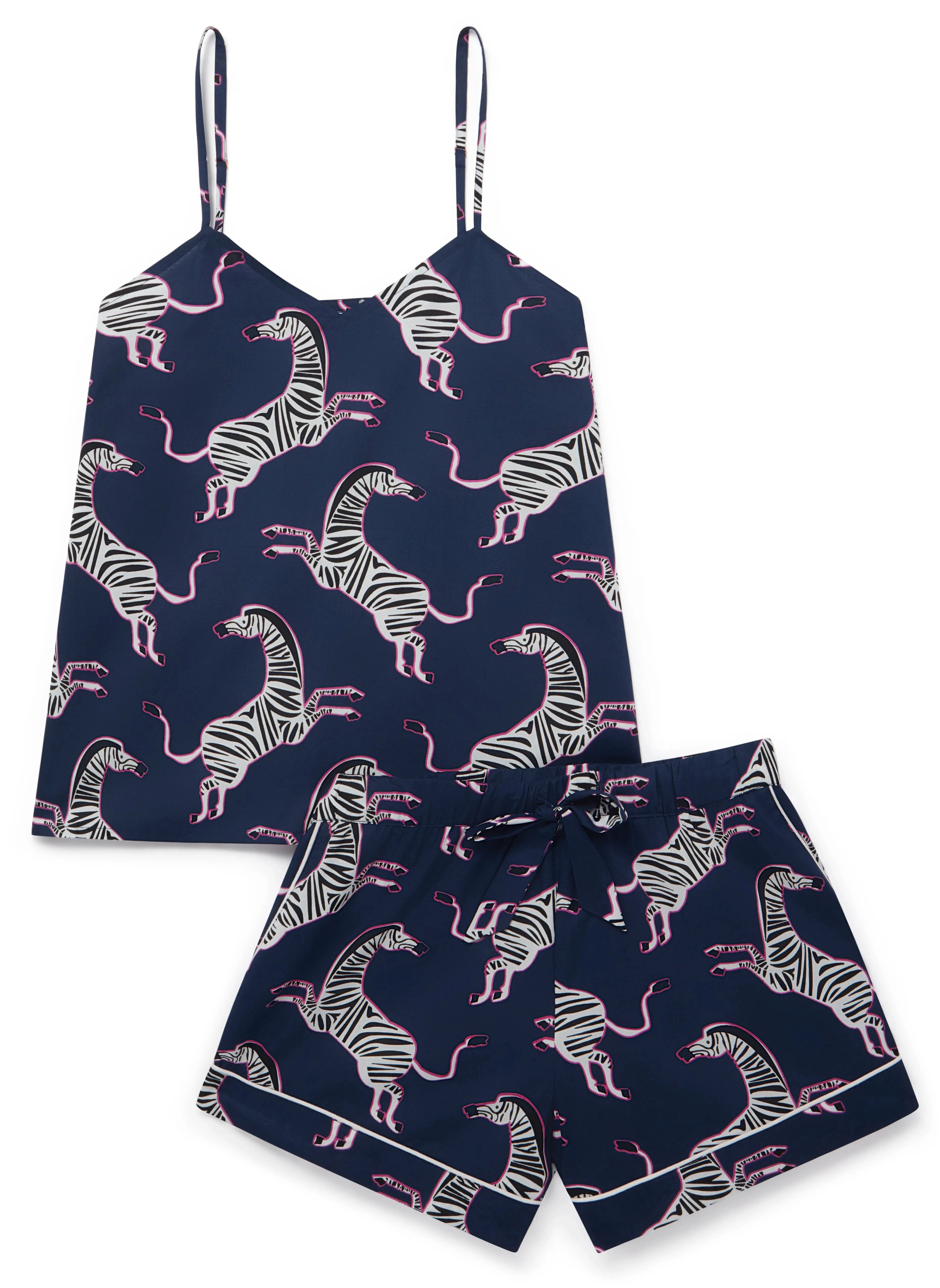 Pink Zebra on Navy Women's Cami Organic Cotton Short Set