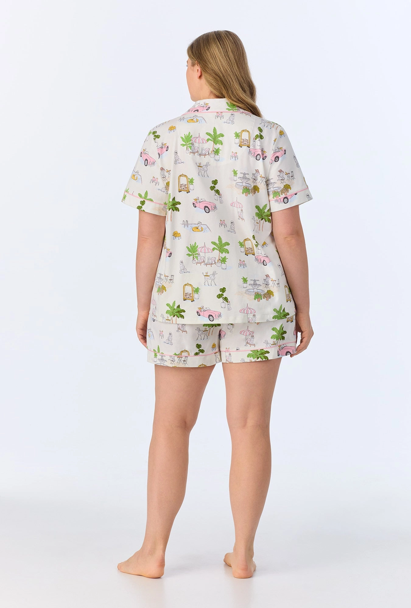 Poolside Poodles Short Sleeve Classic Shorty Stretch Jersey PJ Set