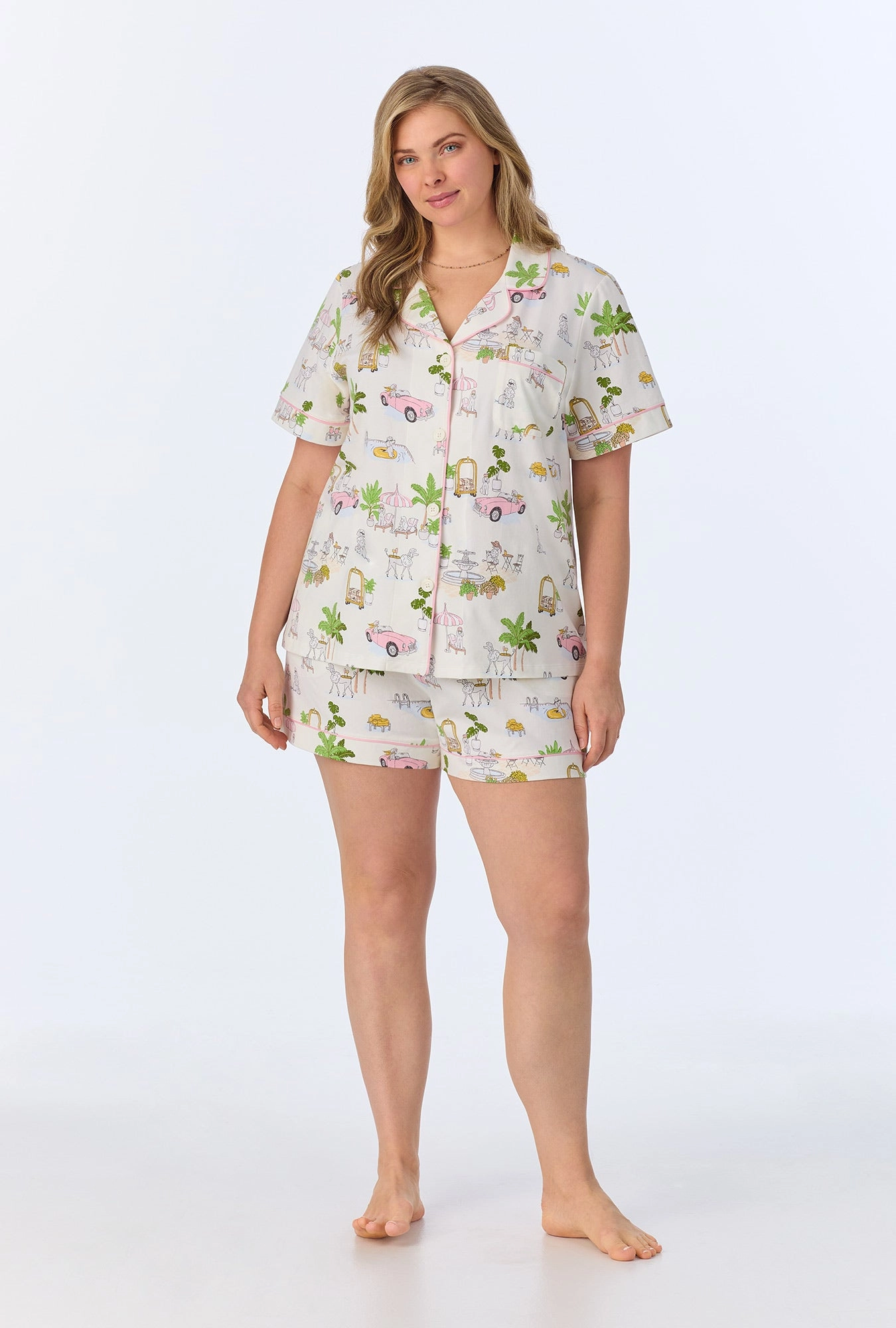 Poolside Poodles Short Sleeve Classic Shorty Stretch Jersey PJ Set