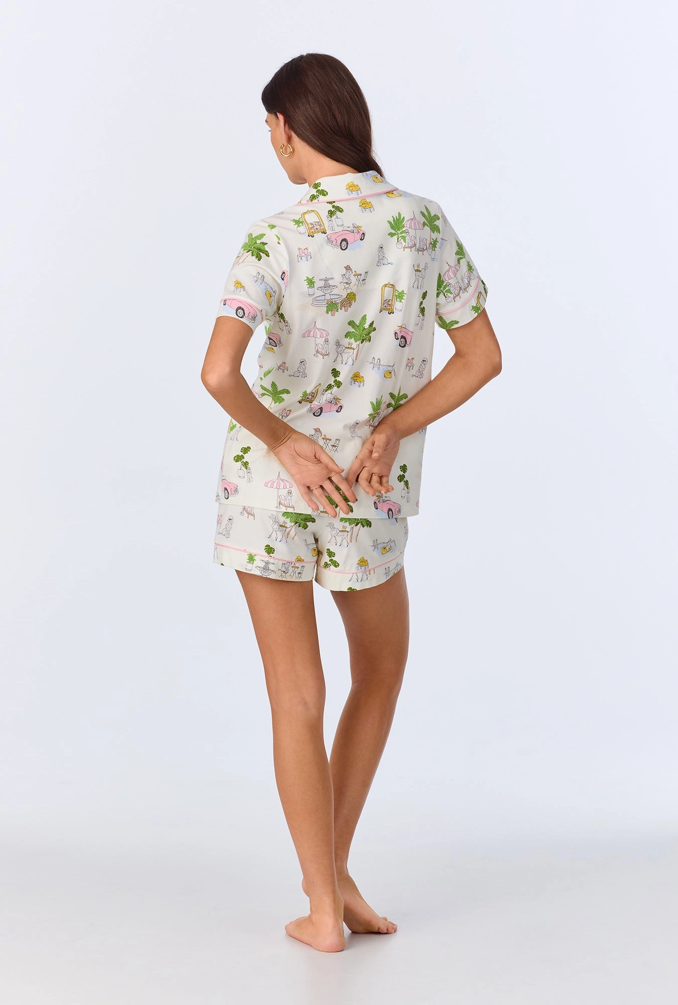 Poolside Poodles Short Sleeve Classic Shorty Stretch Jersey PJ Set