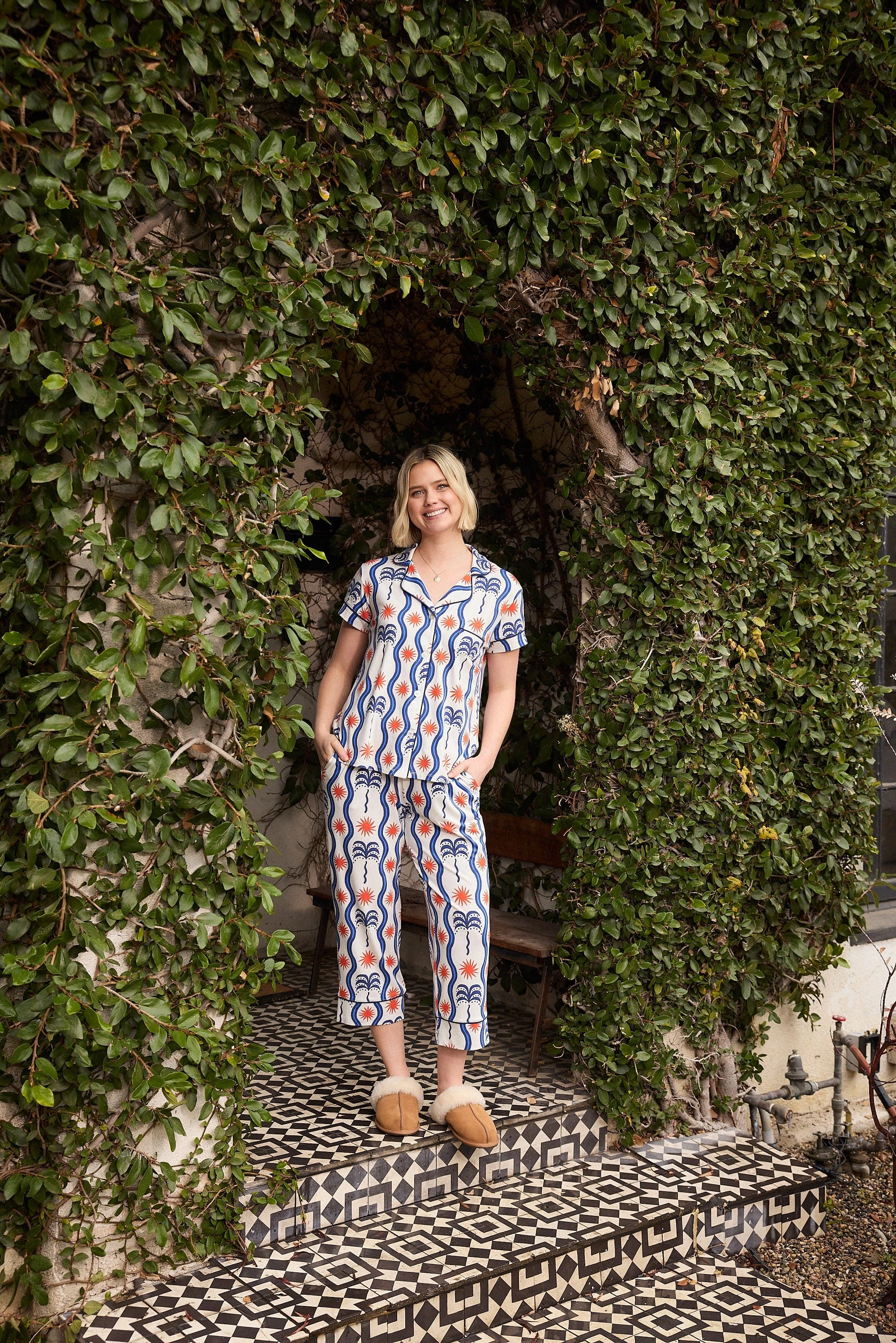 Red, White & Breeze Pima Knit Capri Set