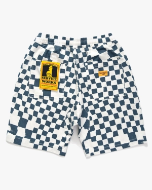 Service Works Drill Printed Chef Shorts - Teal Checker