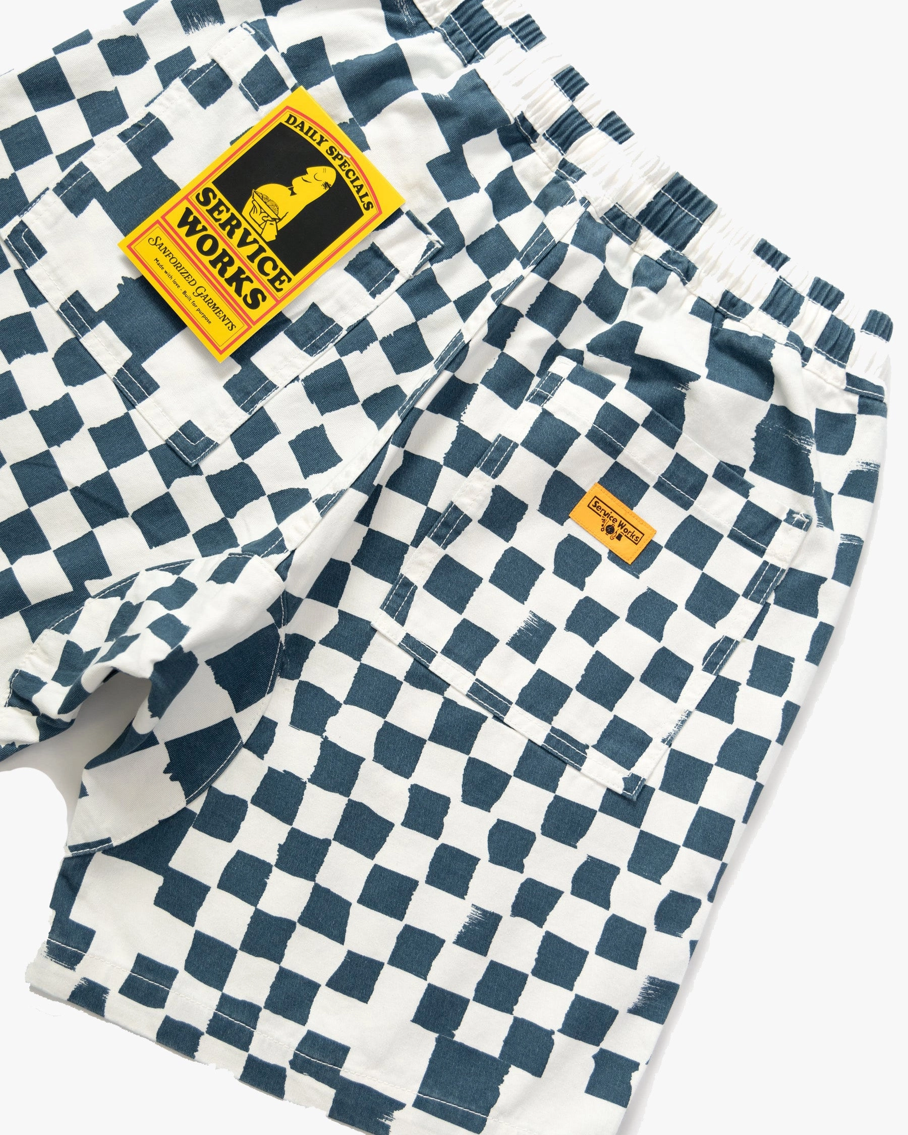 Service Works Drill Printed Chef Shorts - Teal Checker