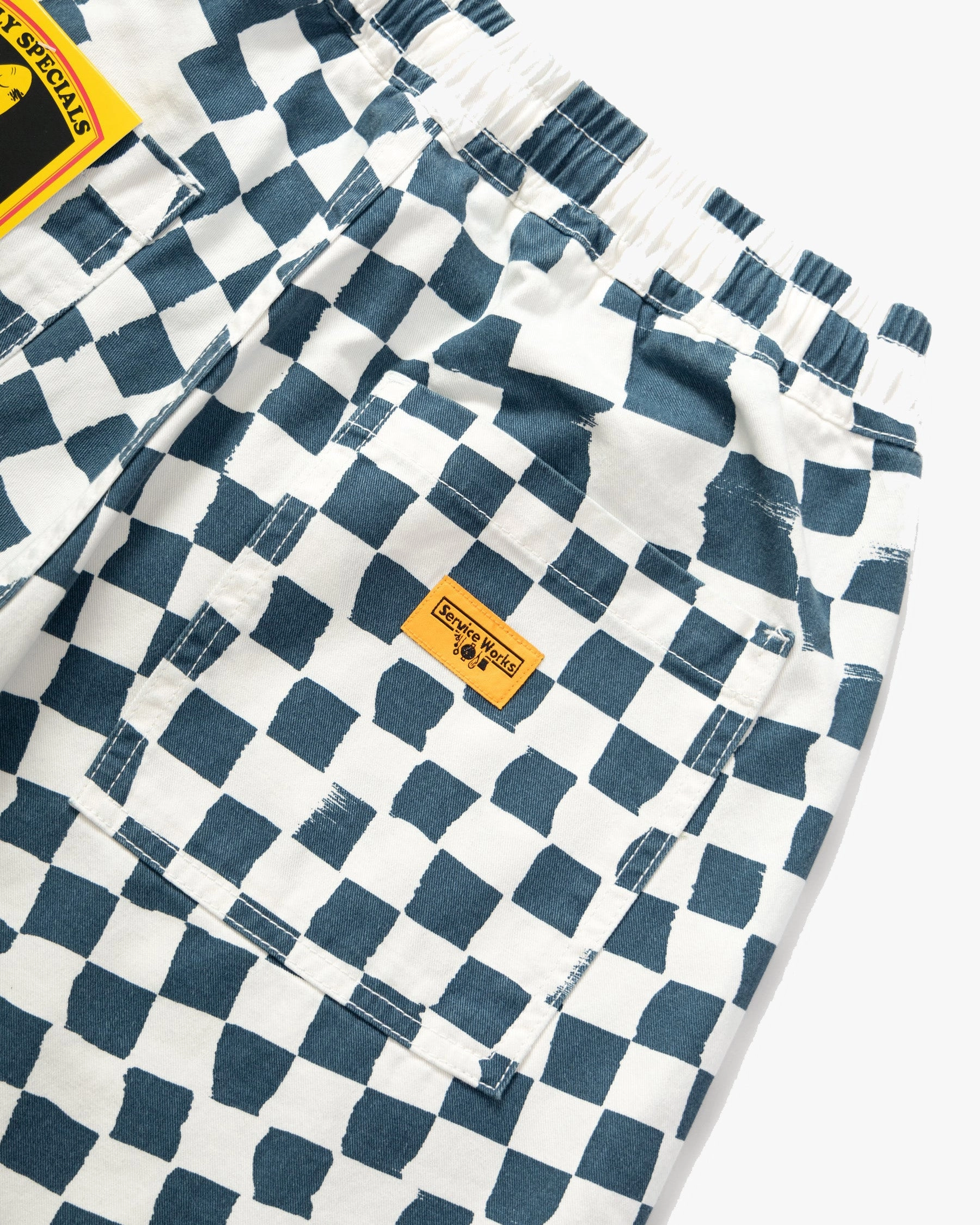 Service Works Drill Printed Chef Shorts - Teal Checker
