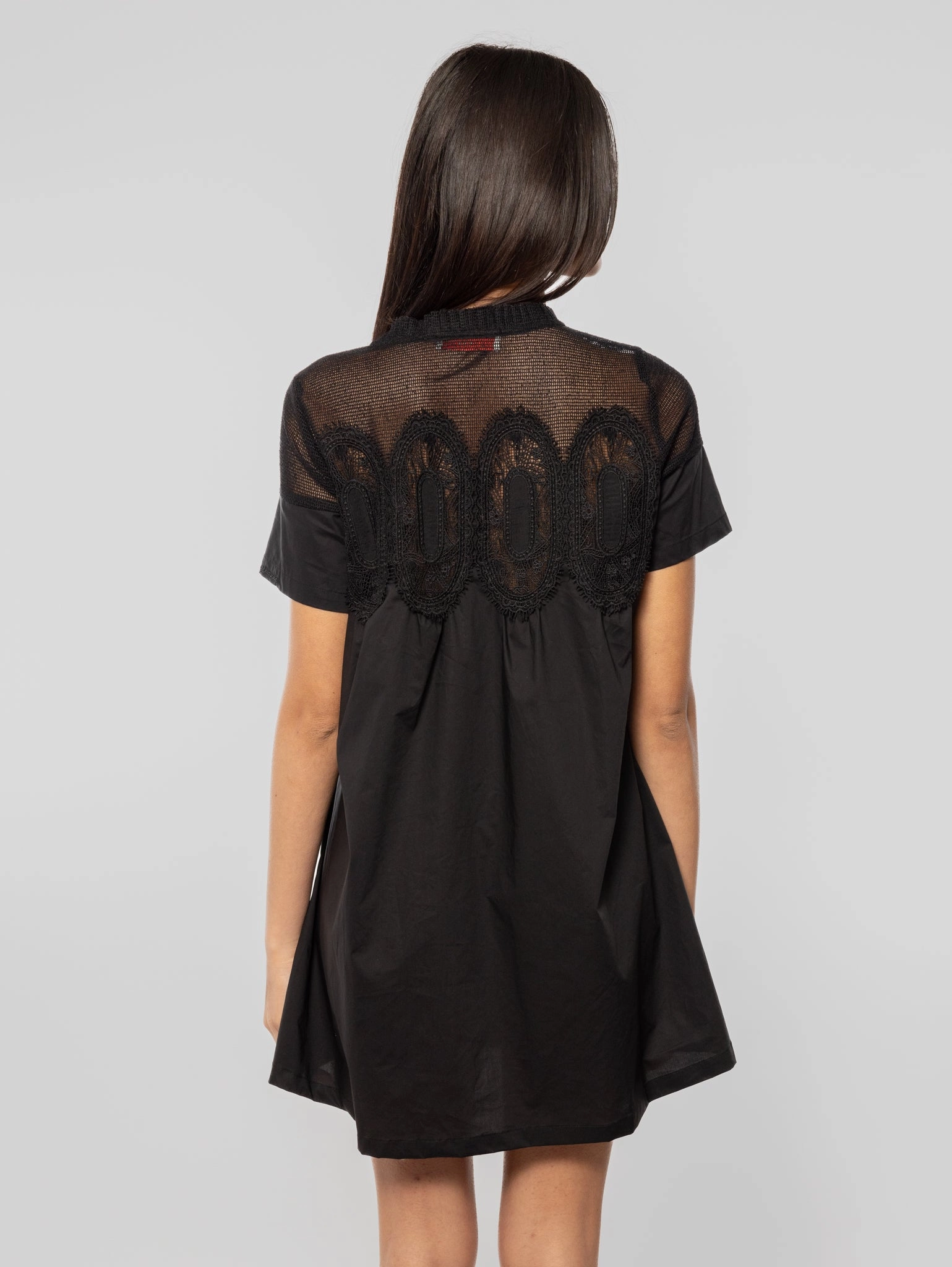 Short Cotton Dress with Black Lace