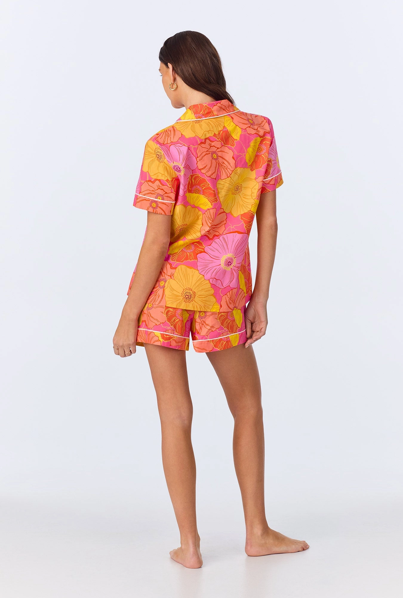 Sunkissed Poppies Short Sleeve Classic  Shorty Woven Cotton Poplin PJ Set