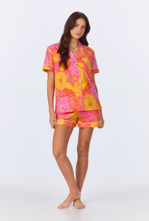 Sunkissed Poppies Short Sleeve Classic  Shorty Woven Cotton Poplin PJ Set