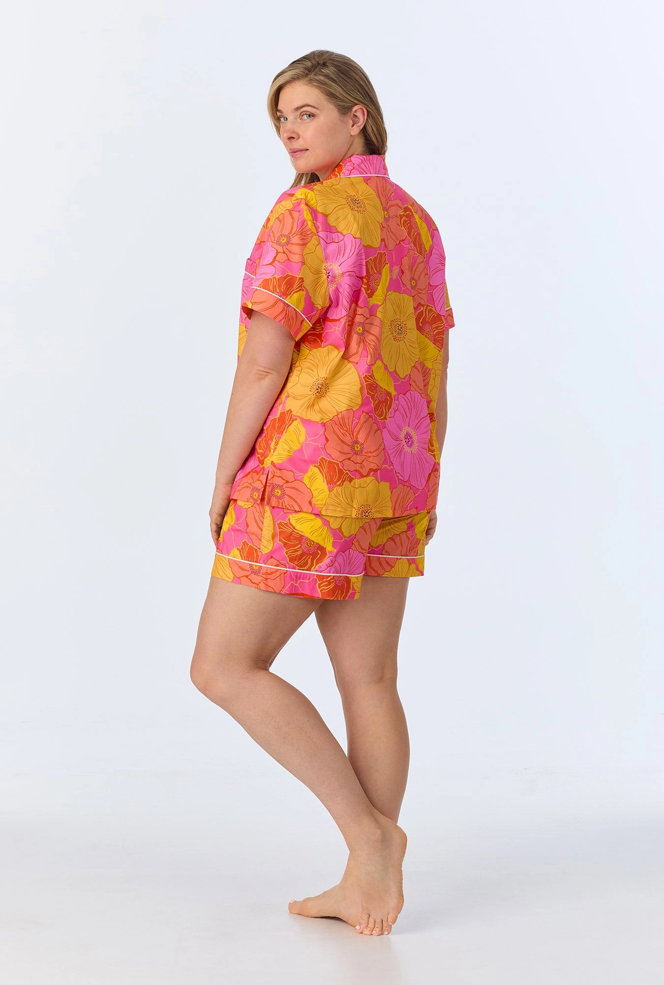 Sunkissed Poppies Short Sleeve Classic  Shorty Woven Cotton Poplin PJ Set