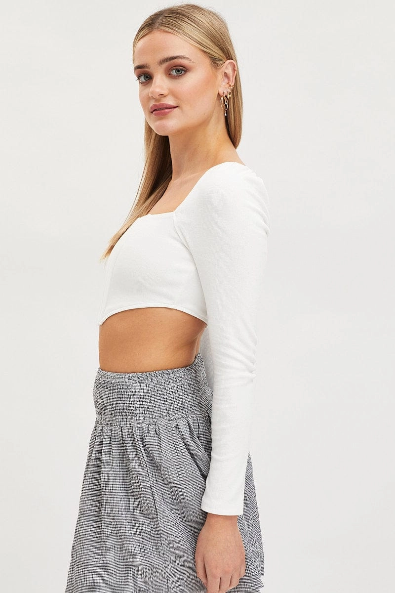 White Corset Crop Top Long Sleeve